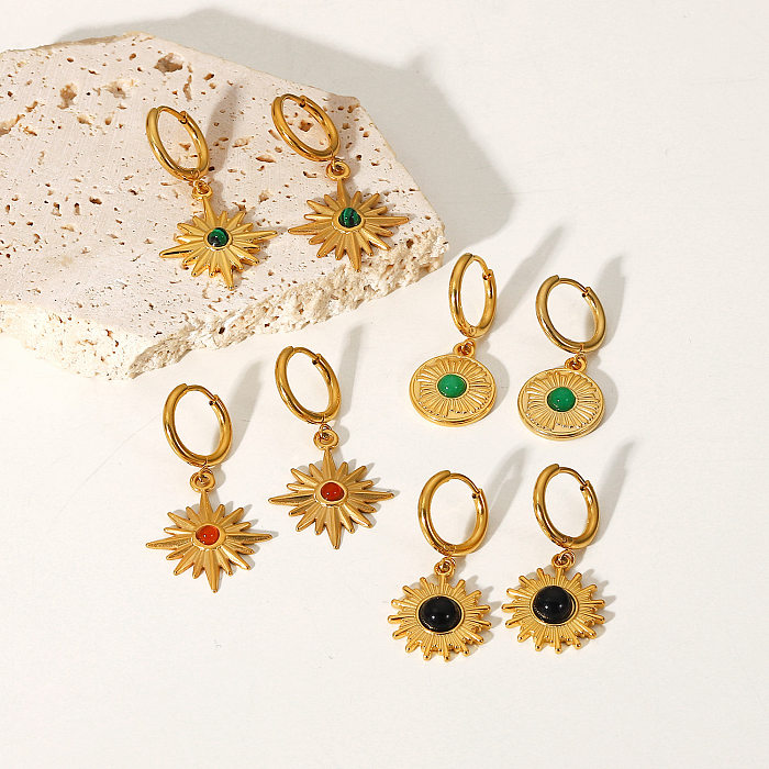 Modische achtzackige Stern-Ohrringe aus 18 Karat vergoldetem Edelstahl mit Natursteinen
