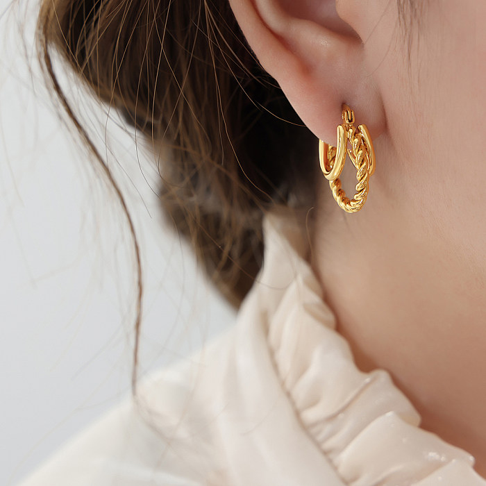 1 Paar Streetwear-Ohrringe aus Edelstahl mit geometrischer Beschichtung und 18 Karat vergoldet