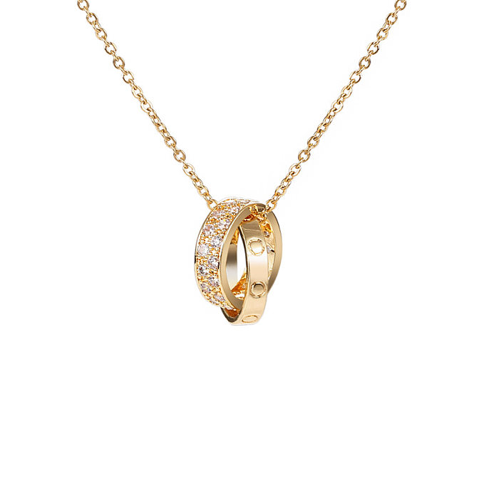 Wholesale Elegant Circle Stainless Steel Rhinestones Pendant Necklace