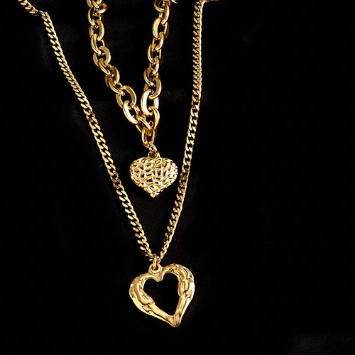 Fashion Simple Muilt-layer Stainless Steel Hollow Heart-shaped Pendant Necklace