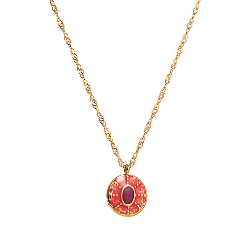 Fashion Sun Eye Stainless Steel  Enamel Inlay Zircon Pendant Necklace 1 Piece