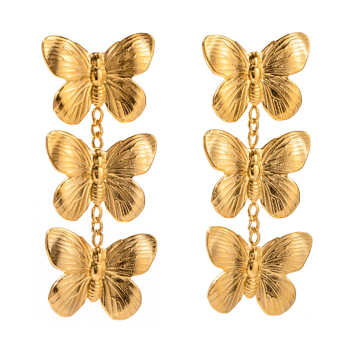 1 Pair IG Style Butterfly Plating Stainless Steel  18K Gold Plated Drop Earrings