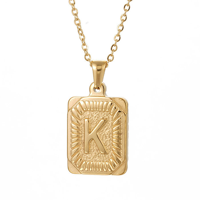 Retro Letter Square Stripe Stainless Steel  Plating Necklace 1 Piece