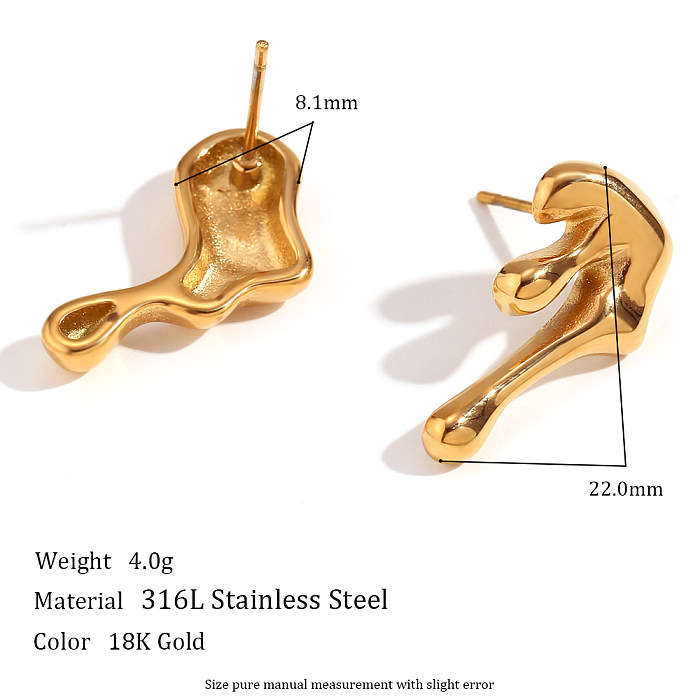 زوج واحد من أقراط الأذن الأساسية ذات النمط الكلاسيكي غير المنتظم المصنوعة من الفولاذ المقاوم للصدأ المطلية بالذهب عيار 1 قيراط