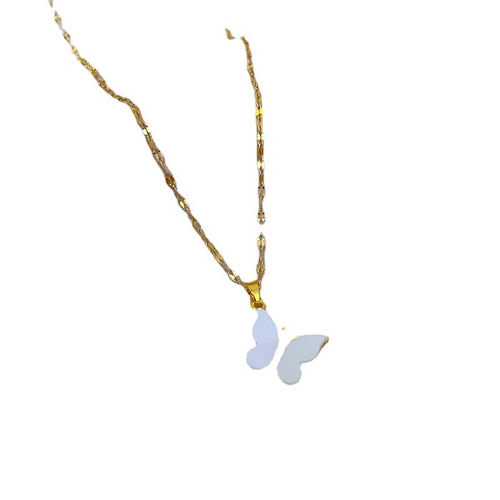 Sweet Butterfly Stainless Steel Inlay Shell Necklace