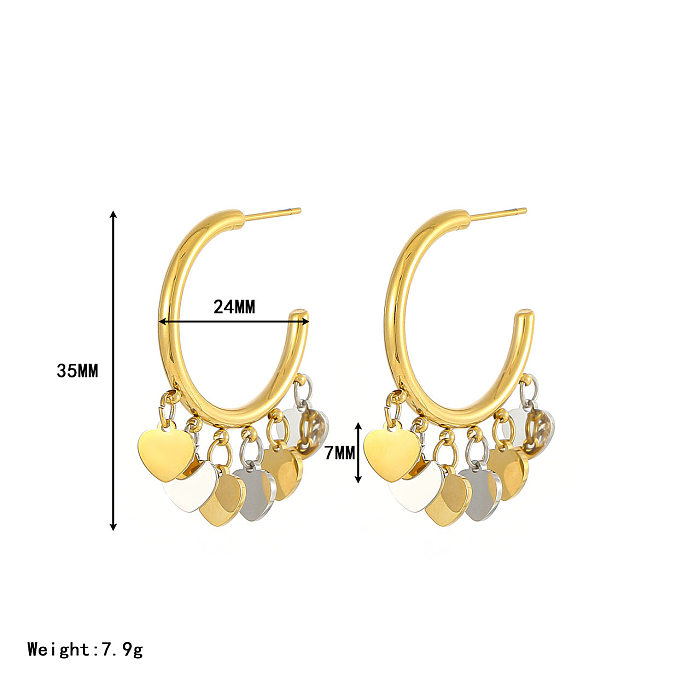 1 paire de boucles d'oreilles hip-hop décontractées en forme de cœur plaquées en acier inoxydable plaqué or