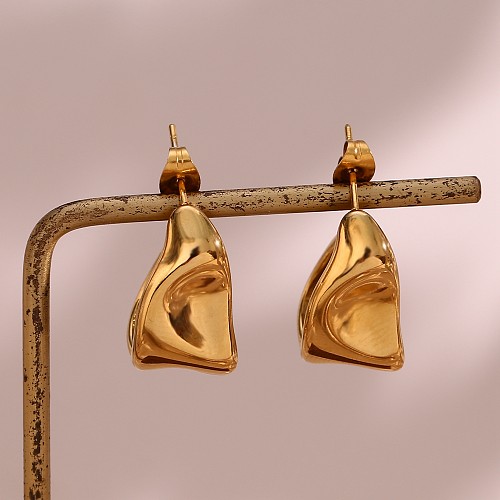 1 paire de boucles d'oreilles pendantes en acier inoxydable plaqué or 18 carats, Style Vintage classique, irrégulier