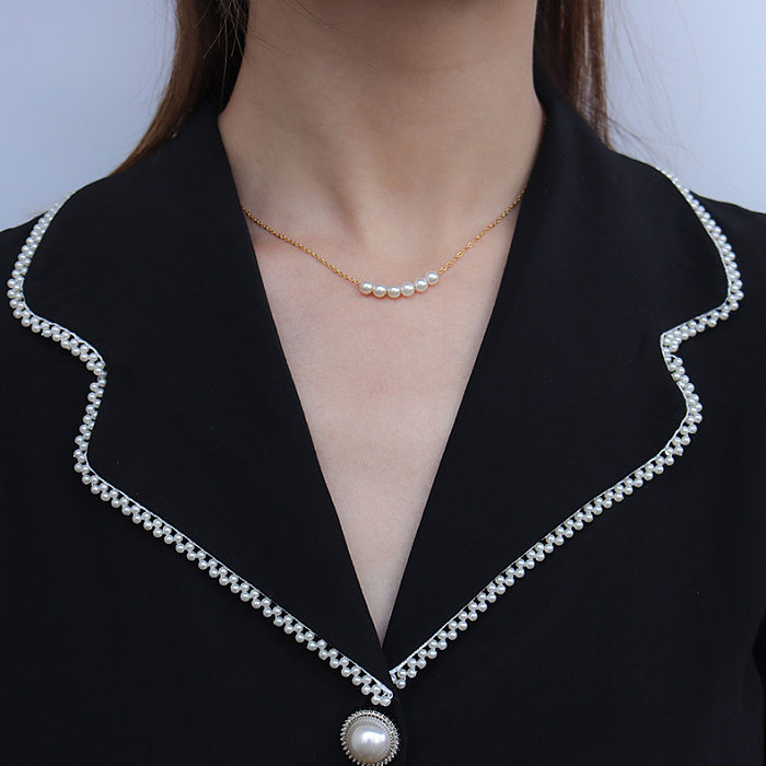 Simple Pearl Pendant Clavicle Necklace Stainless Steel Necklace