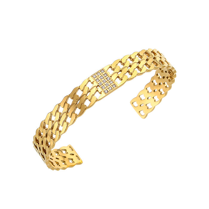 Fashion Women's Retro Electroplated 18K Gold Double Layer Inlaid Zirconium Stainless Steel Bracelet