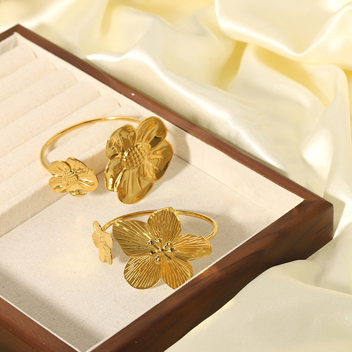 Nordic Style Vintage Style British Style Sunflower Stainless Steel Plating 18K Gold Plated Wristband