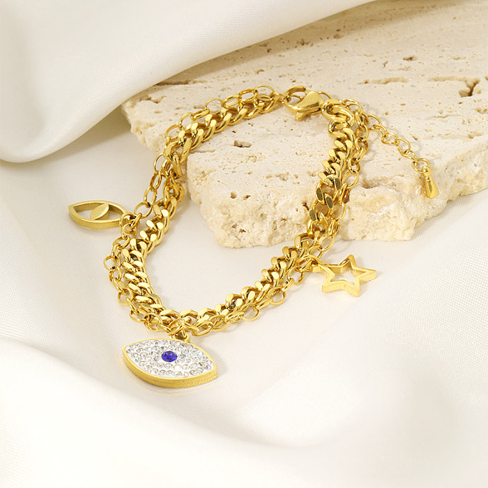 Bracelets plaqués or 18 carats avec incrustation de placage en couches d'acier inoxydable à œil brillant de style cool