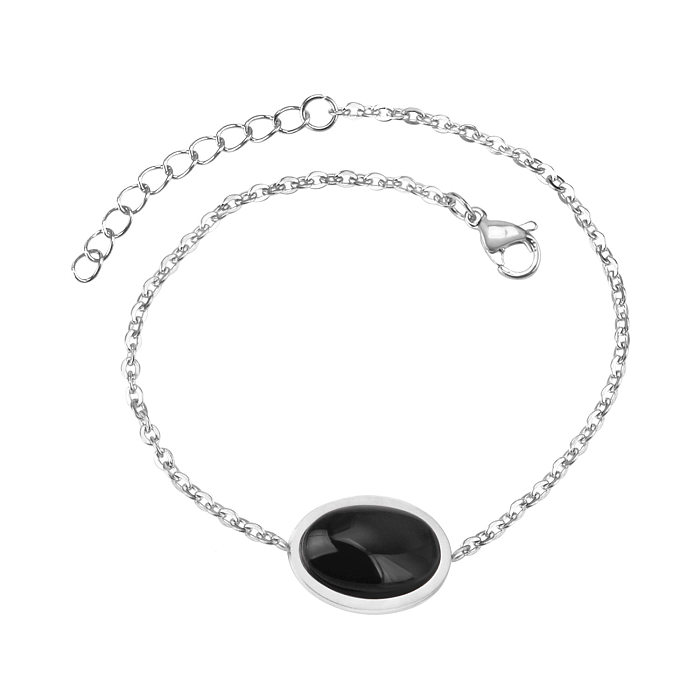 Lady Oval Stainless Steel Inlay Agate Bracelets