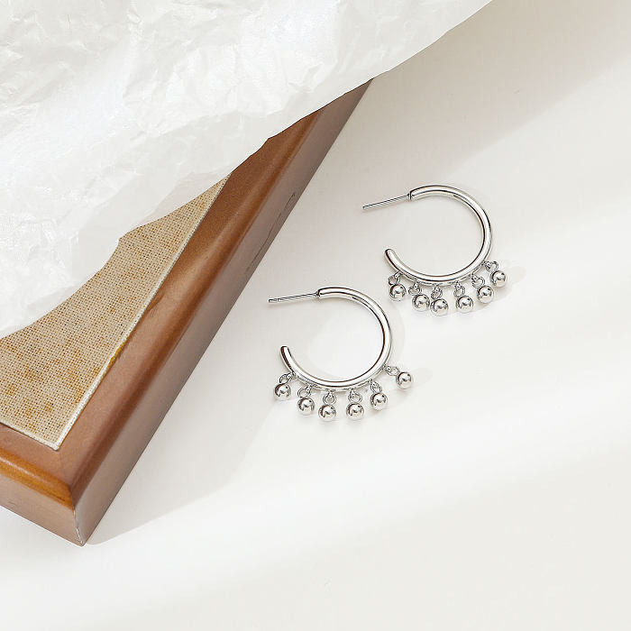 1 paire de boucles d'oreilles pendantes en acier inoxydable plaqué or blanc, Style Vintage, couleur unie exagérée