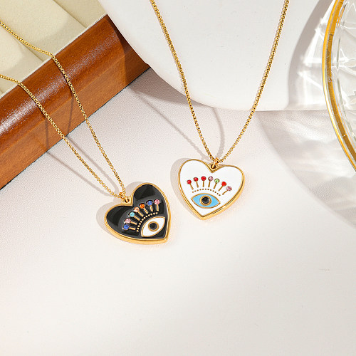 Collier avec pendentif en forme d'oeil en forme de cœur, en acier inoxydable, émail et Zircon, doux et artistique
