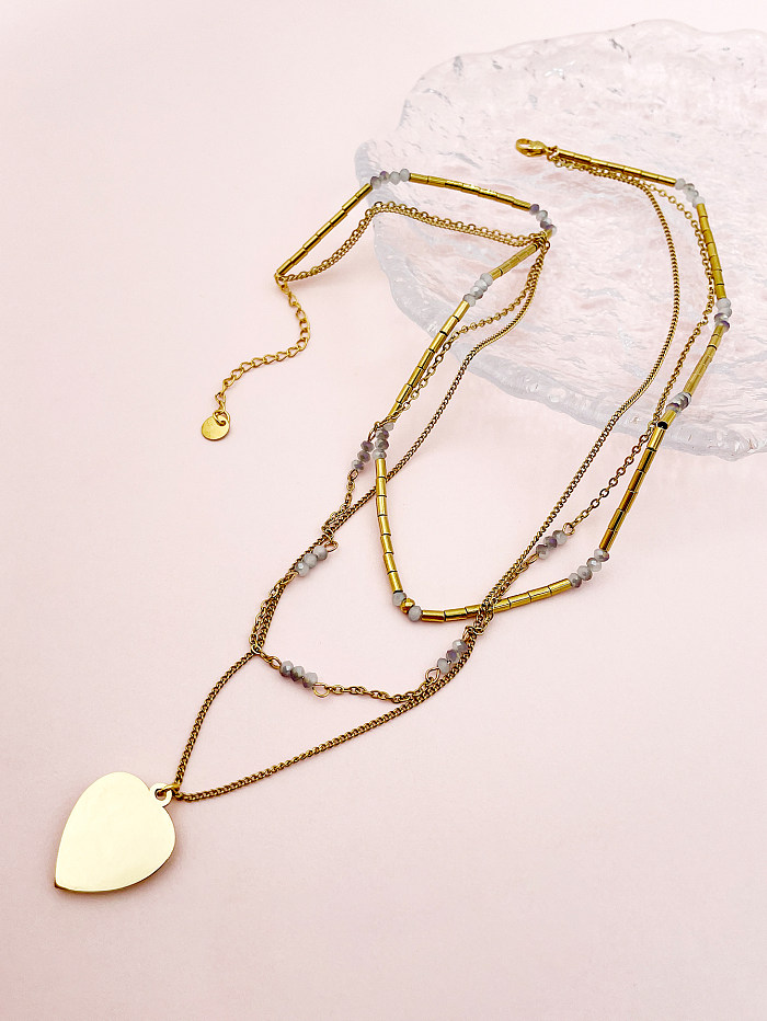 IG-Stil, moderner Stil, herzförmige, geschichtete Halsketten aus Edelstahl mit Perlenbeschichtung und Zirkonvergoldung