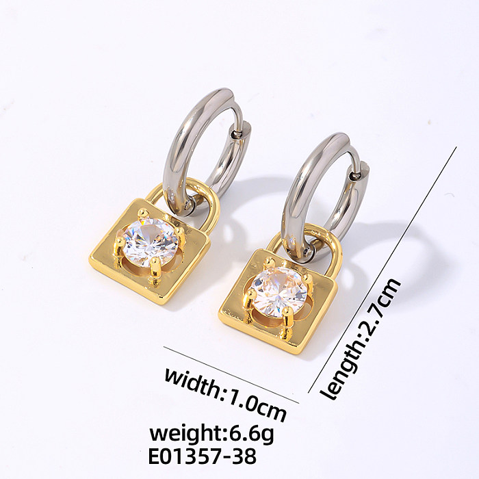 1 paire de boucles d'oreilles pendantes en acier inoxydable plaqué or et argent avec serrure papillon et fleur de style IG style vintage