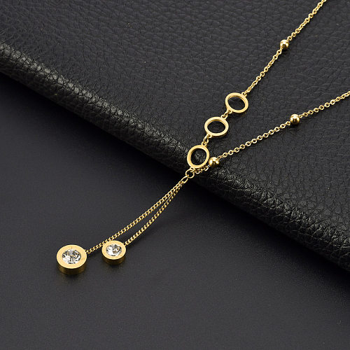 Simple Style Round Stainless Steel Plating Inlay Rhinestones Necklace