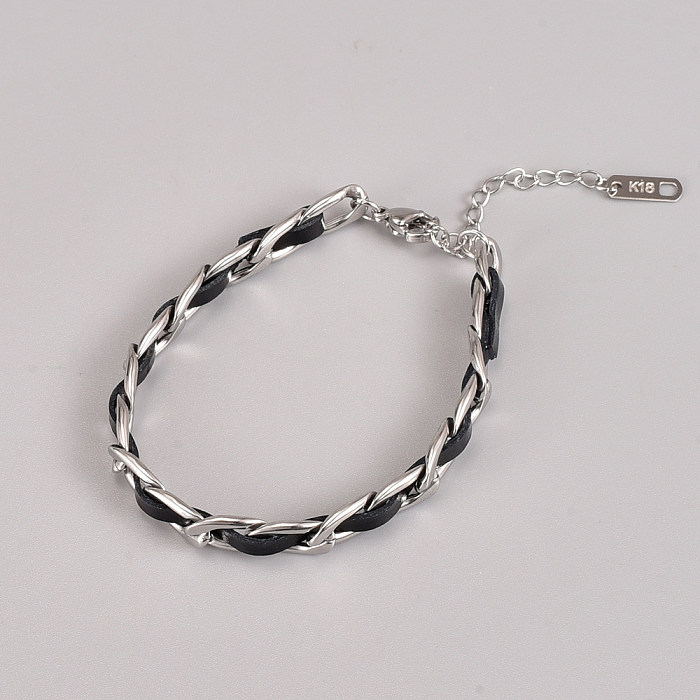 Bracelet en acier titane avec corde en cuir à la mode