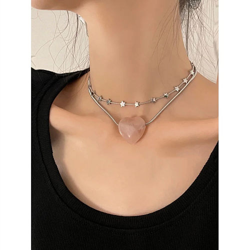 Sweet Star Heart Shape Alloy Natural Stone Stainless Steel Necklace In Bulk