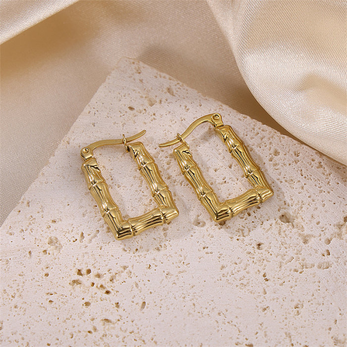 1 par de brincos banhados a ouro 18K de aço inoxidável estilo simples clássico comutar retângulo quadrado
