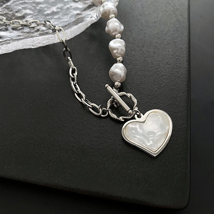 Collier Rétro en Acier Inoxydable avec Perle d'Imitation en Forme de Coeur 1 Pièce