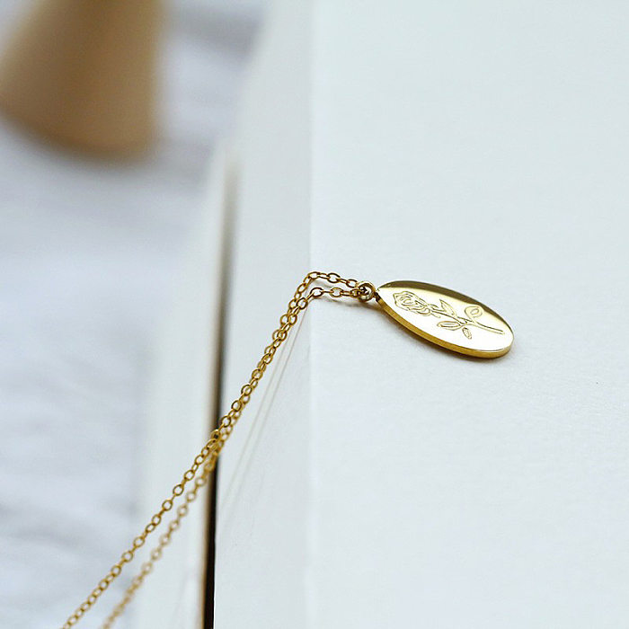 INS Style Rose Stainless Steel Plating Pendant Necklace