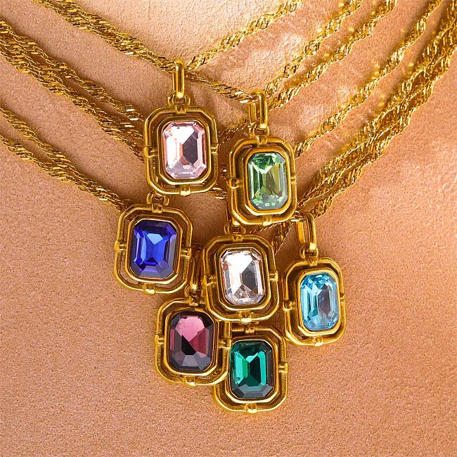Sweet Square Stainless Steel  Stainless Steel Plating Inlay Zircon Pendant Necklace