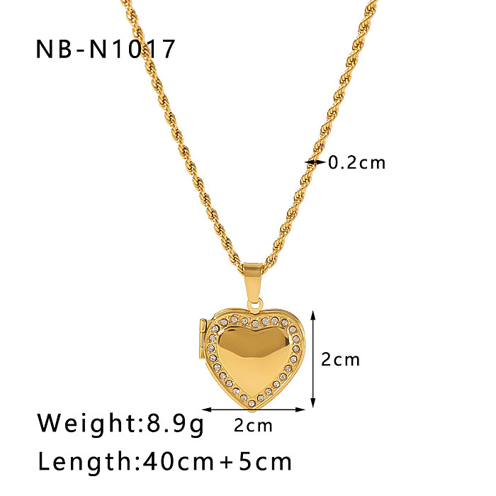 IG Style Simple Style Artistic Envelope Heart Shape Stainless Steel  Stainless Steel Plating Hollow Out Inlay Rhinestones Zircon 18K Gold Plated Gold Plated Silver Plated Pendant Necklace