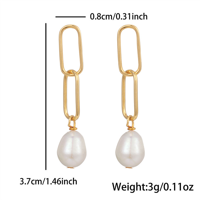 1 Pair Vintage Style Simple Style Oval Pearl Plating Stainless Steel  18K Gold Plated Drop Earrings
