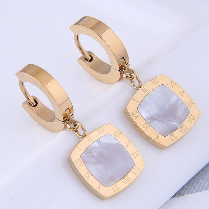 Fashion Stainless Steel Roman Numerals Geometric Square Earrings