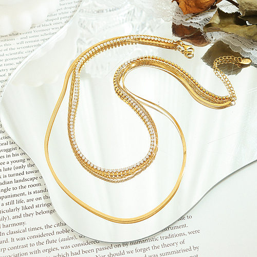 Fashion Solid Color Stainless Steel Plating Inlay Zircon Layered Necklaces 1 Piece