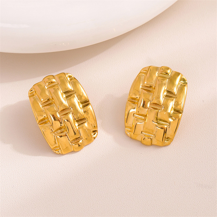 1 Pair Retro Simple Style Plaid Rectangle Plating Stainless Steel  18K Gold Plated Ear Studs