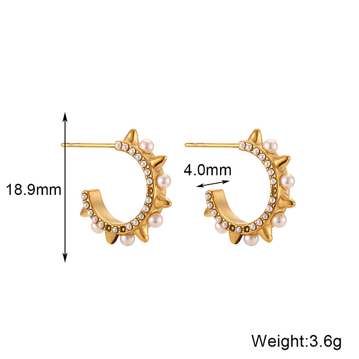 1 Pair Vintage Style Cool Style C Shape Stainless Steel  Plating Inlay Pearl 18K Gold Plated Ear Studs