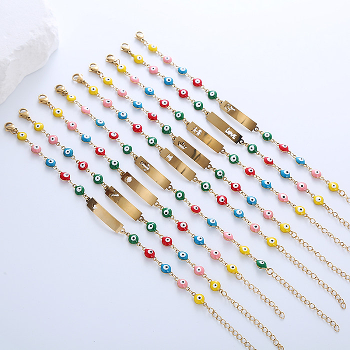 Bracelets plaqués or 18 carats en émail perlé en acier inoxydable œil du diable de style ethnique