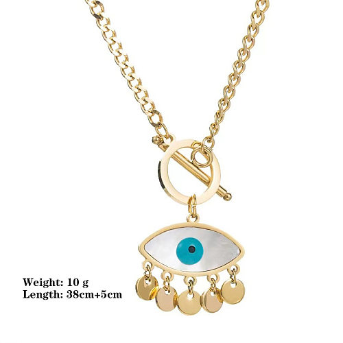 Streetwear Eye Stainless Steel Plating Inlay Shell Layered Necklaces Pendant Necklace