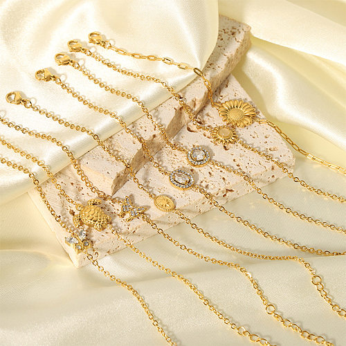 Bracelets plaqués or 18 carats pour femme élégante, fleur, papillon, poisson, chaîne plaquée en acier inoxydable, incrustation de strass