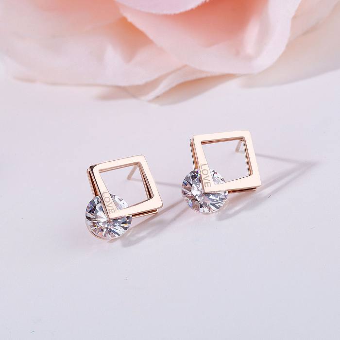Simple Style Round Star Heart Shape Stainless Steel Inlay Zircon Earrings 1 Pair