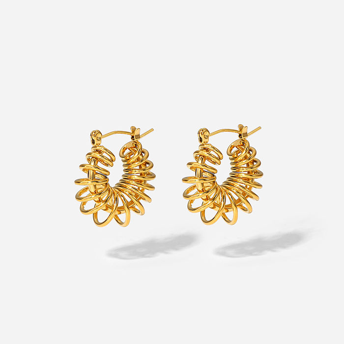 Fashion 18K Gold Spring Spiral Geometric Hollow Winding Earring