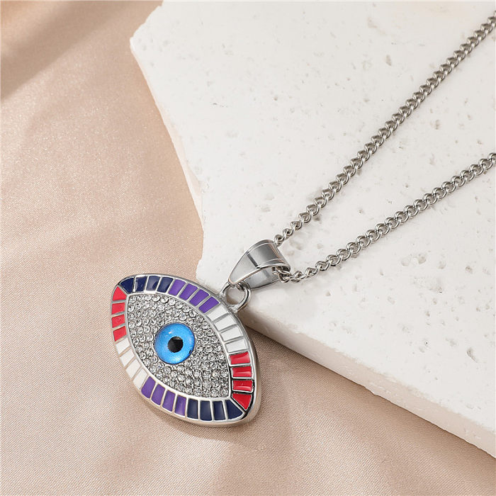 Retro Devil'S Eye Stainless Steel  Inlay Zircon Pendant Necklace
