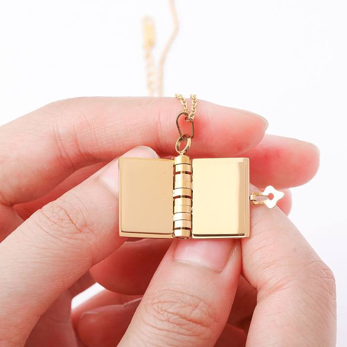 Simple Style Book Heart Shape Rectangle Stainless Steel Plating 18K Gold Plated Pendant Necklace
