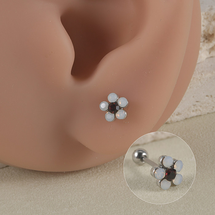 Incrustation de pétales de fleurs brillantes pour femmes, 1 pièce, Style Simple, pierres précieuses artificielles en acier inoxydable, strass artificiels, clous d'oreilles