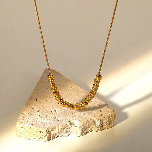 Collier de perles rondes en acier inoxydable plaqué or 18 carats, nouveau style
