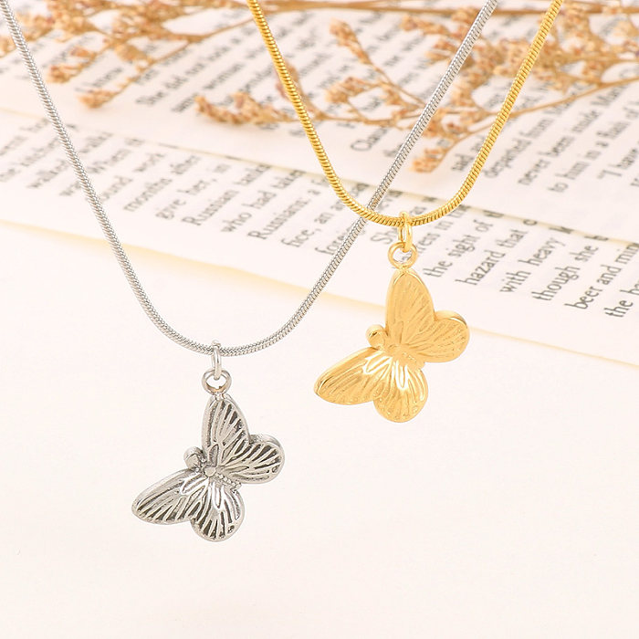 Simple Style Star Butterfly Stainless Steel Plating Gold Plated Pendant Necklace