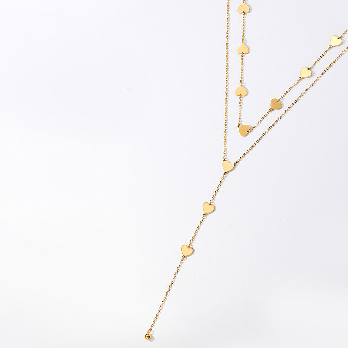 Großhandels-Anhänger-Halskette im einfachen Stil in Herzform aus Edelstahl mit 18 Karat Goldplattierung