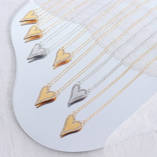 Koreanische herzförmige Zirkon-Edelstahl-Halskette im Großhandel