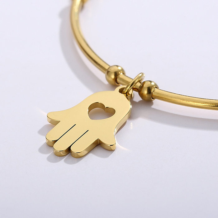 Bracelet ouvert en acier inoxydable pour femmes, à la mode, avec paume dorée