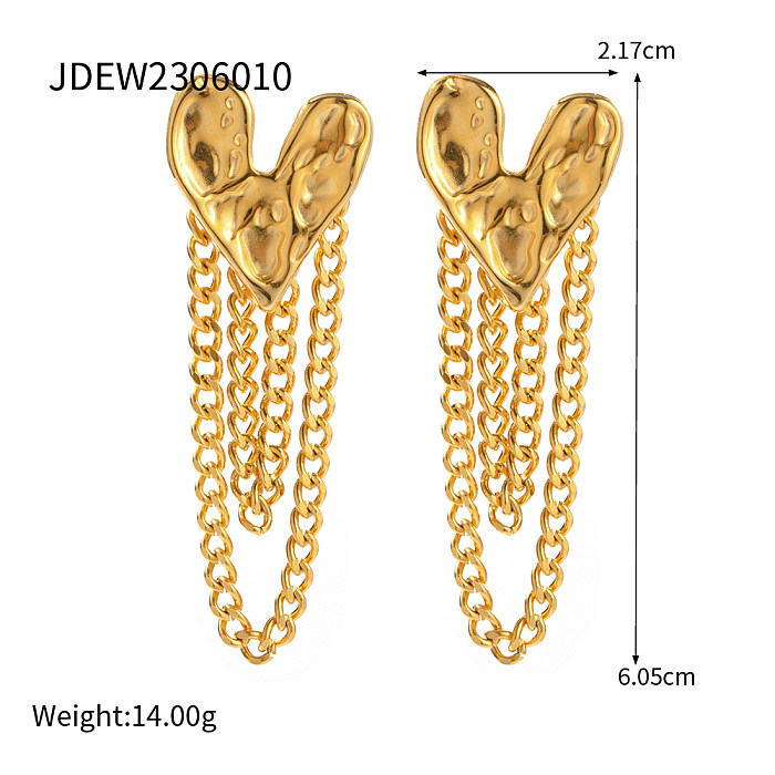 1 Paar IG-Stil-Ohrhänger in Herzform mit Quastenbeschichtung aus Edelstahl mit 18-Karat-Vergoldung