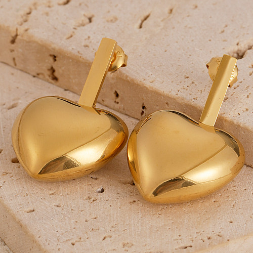 1 paire de boucles d'oreilles pendantes en acier inoxydable plaqué or, Style Simple, vacances plage, forme de cœur