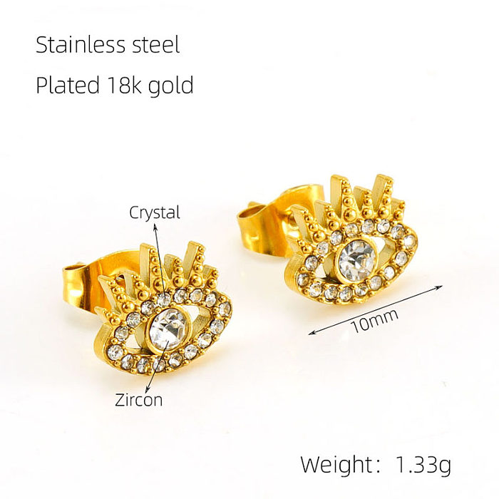 1 Pair Retro Devil'S Eye Eye Plating Inlay Stainless Steel  Zircon 18K Gold Plated Earrings