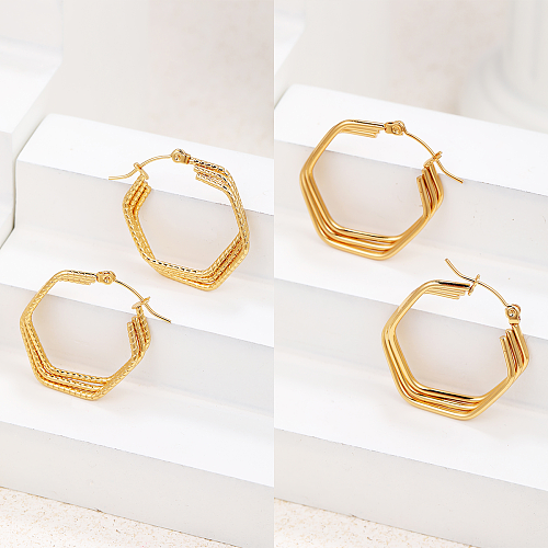 1 Paar einfache Urlaubs-Ohrringe im modernen Stil mit geometrischer Lagenbeschichtung aus Edelstahl mit 18-Karat-Vergoldung